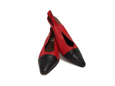 Decolleté in Pelle Bicolore Rosso e Nero, Raspini