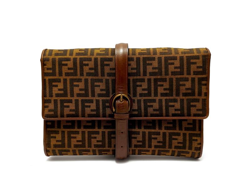 Fendi - Beauty case da viaggio in tessuto FF marrone