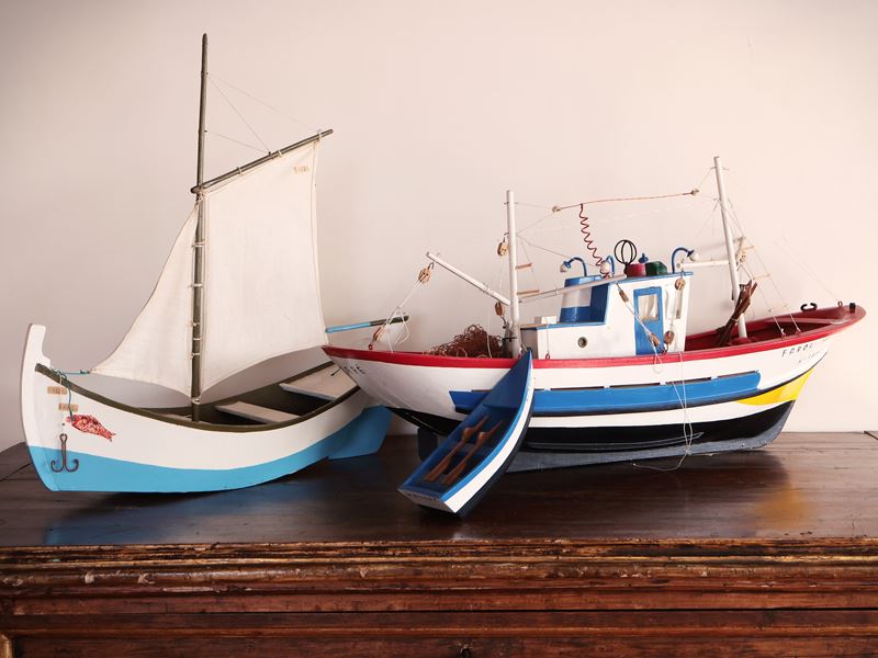 Tre Modellini di Barche da Pesca in Legno