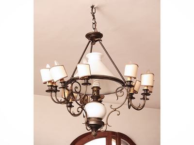 Lampadario in Metallo, Vetro e Ceramica