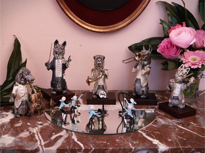 Orchestra di Animali Musicanti in Metallo Argentato e Patinato