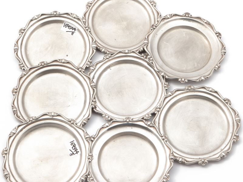 Serie di otto sottobicchieri in argento