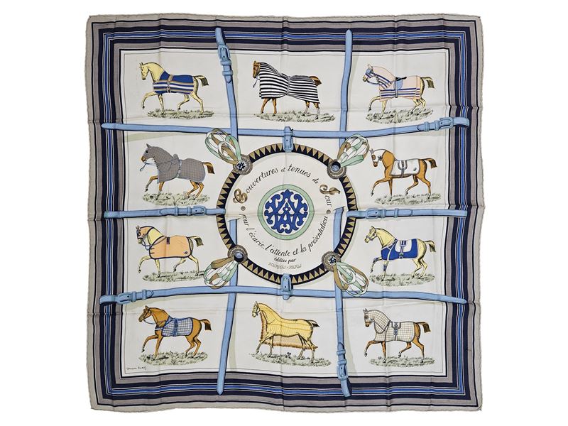 Hermès - Foulard in seta Couvertures et tenues de Jour pour l'écuirie, l'attente et la présentati...