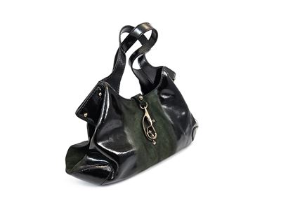 Fay - Borsa a Spalla in Vernice Nera e Suede Verde