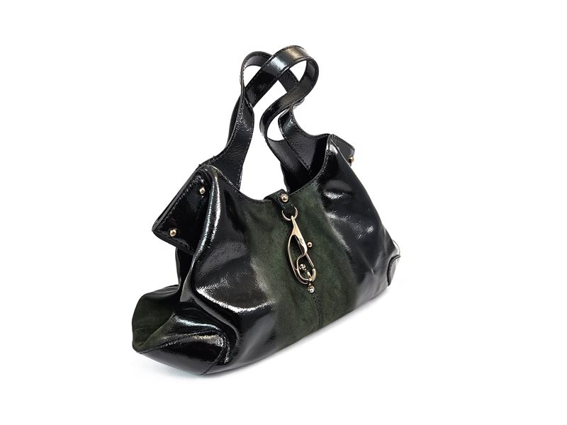 Fay - Borsa a Spalla in Vernice Nera e Suede Verde