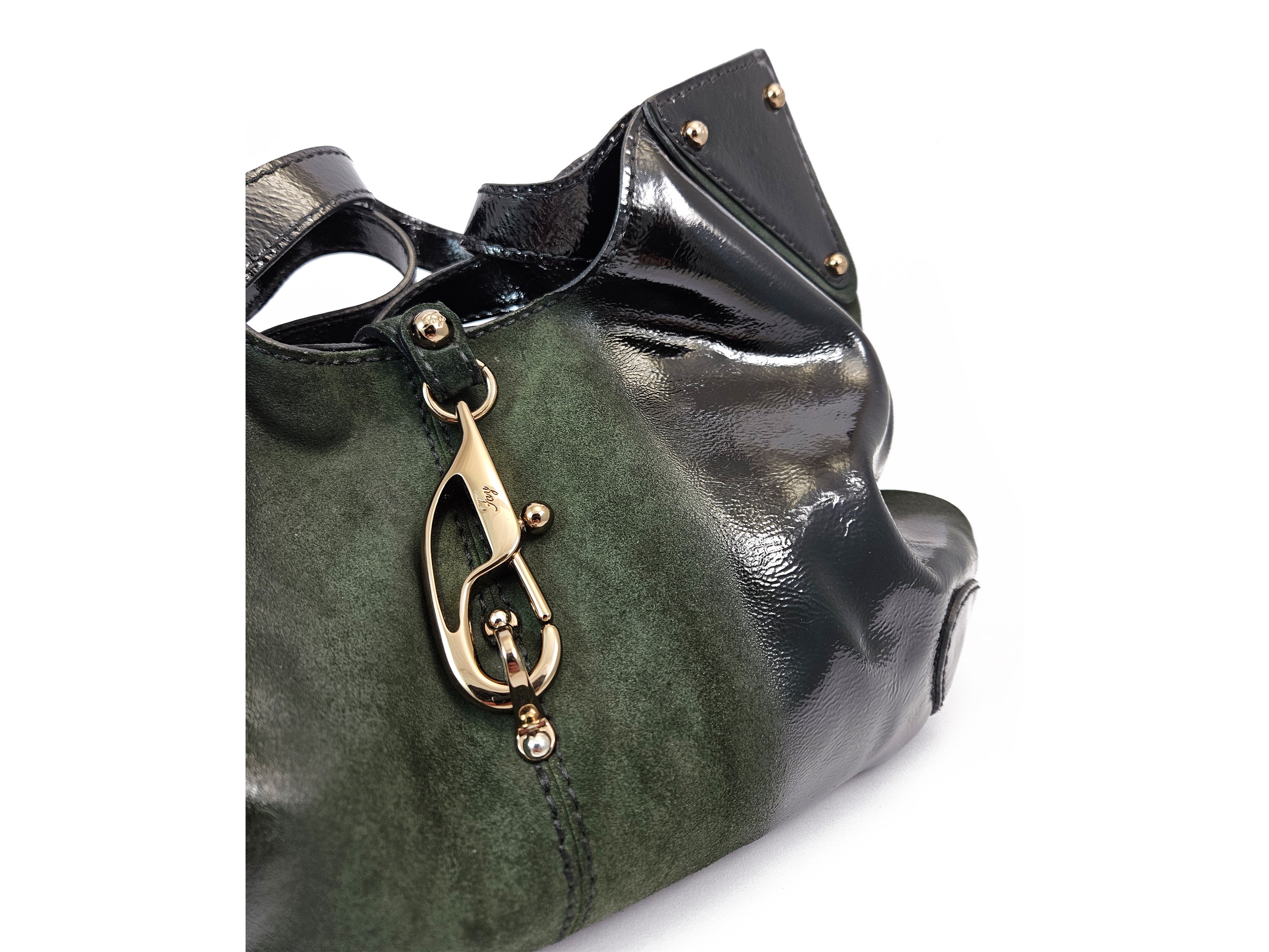 Fay - Borsa a Spalla in Vernice Nera e Suede Verde