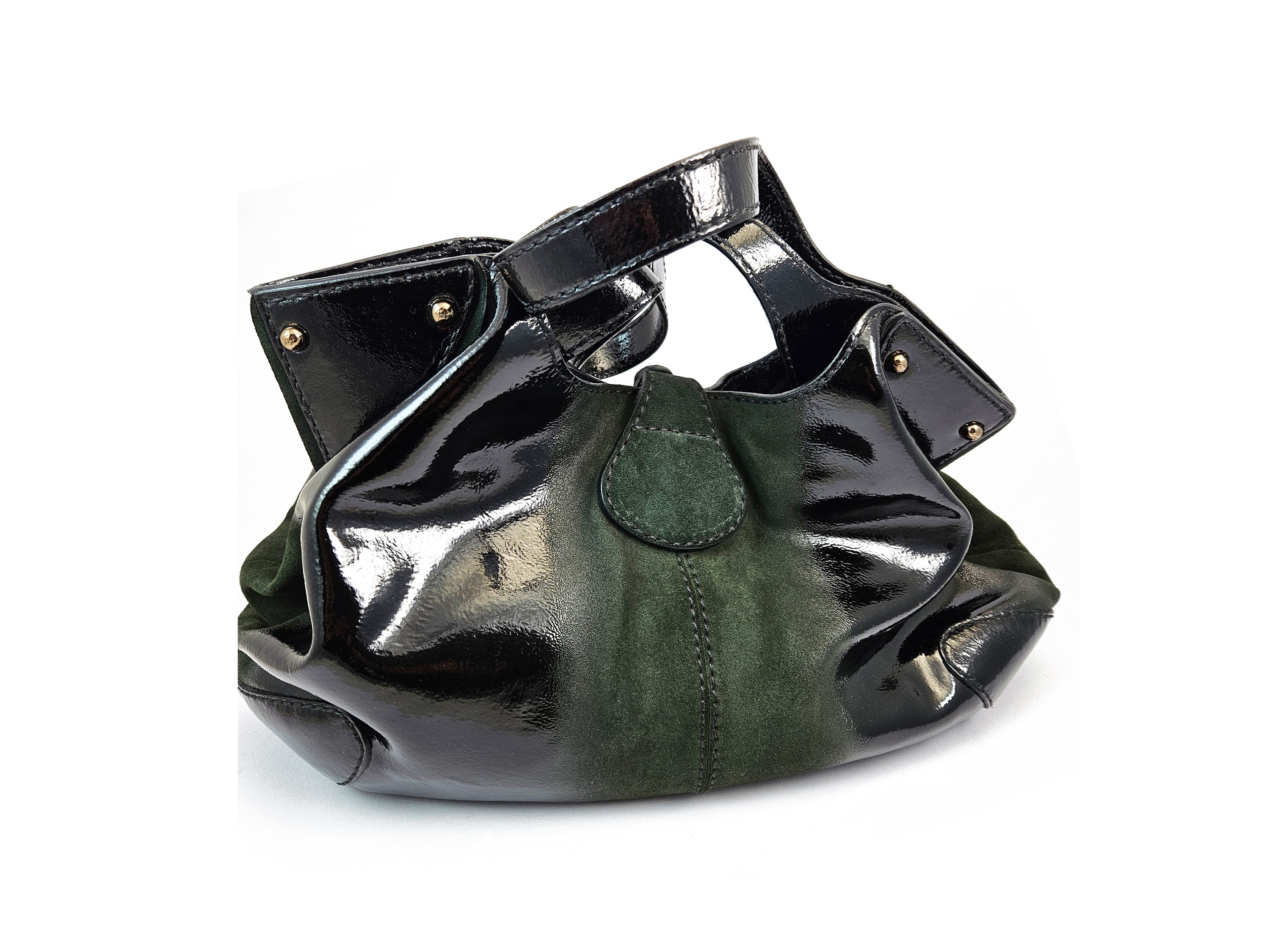 Fay - Borsa a Spalla in Vernice Nera e Suede Verde