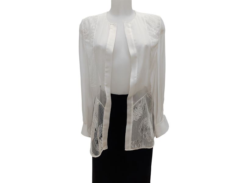 Salvatore Ferragamo - Camicia Traforata in Voile di Seta Cipria
