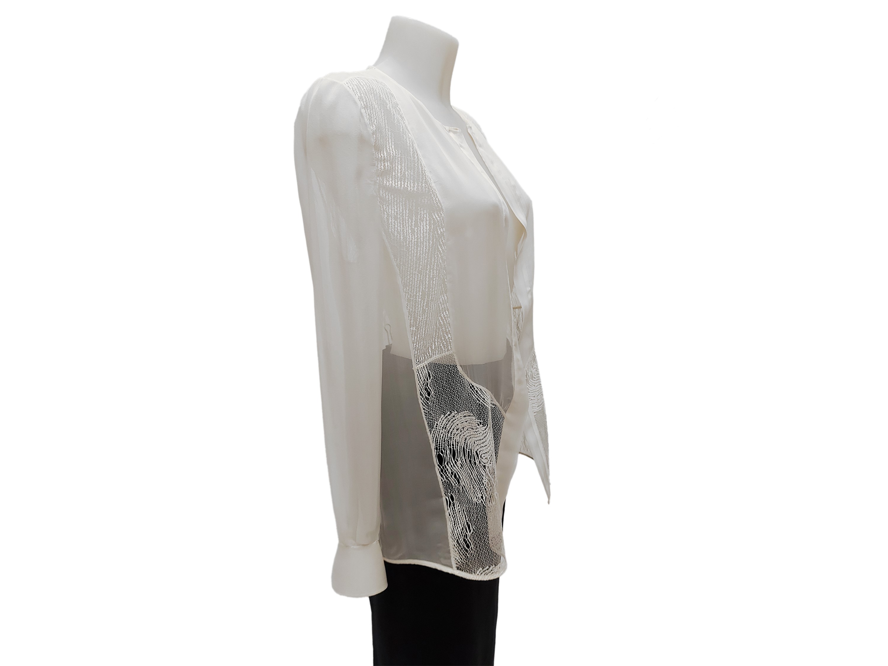 Salvatore Ferragamo - Camicia Traforata in Voile di Seta Cipria