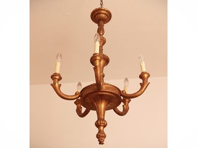 Lampadario in Legno Intagliato e Dorato