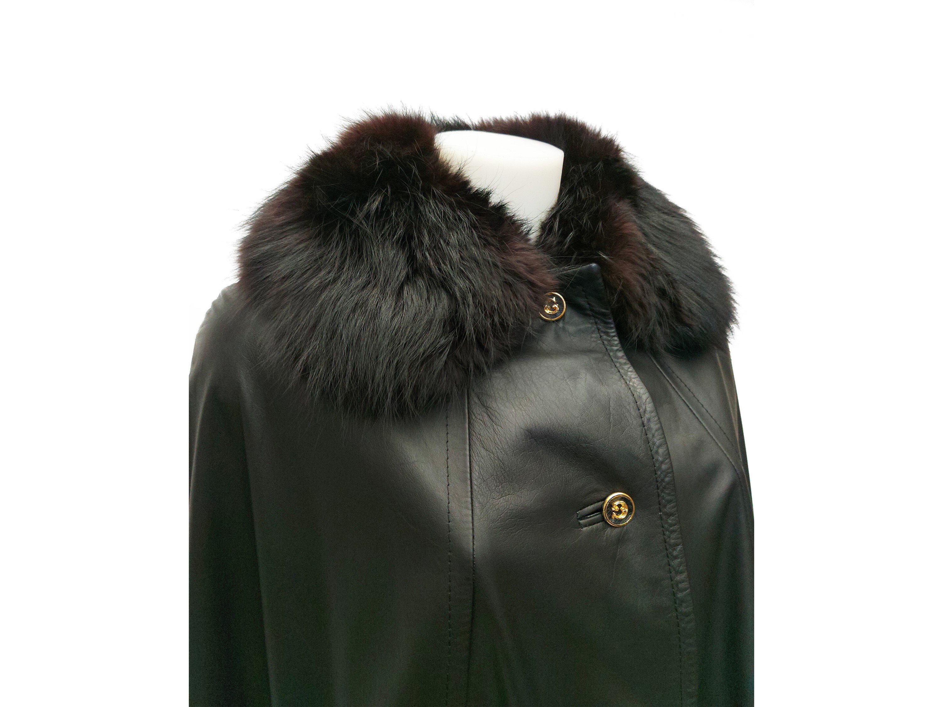 Gherardini - Mantella in pelle nera bordata in pelliccia di volpe nera