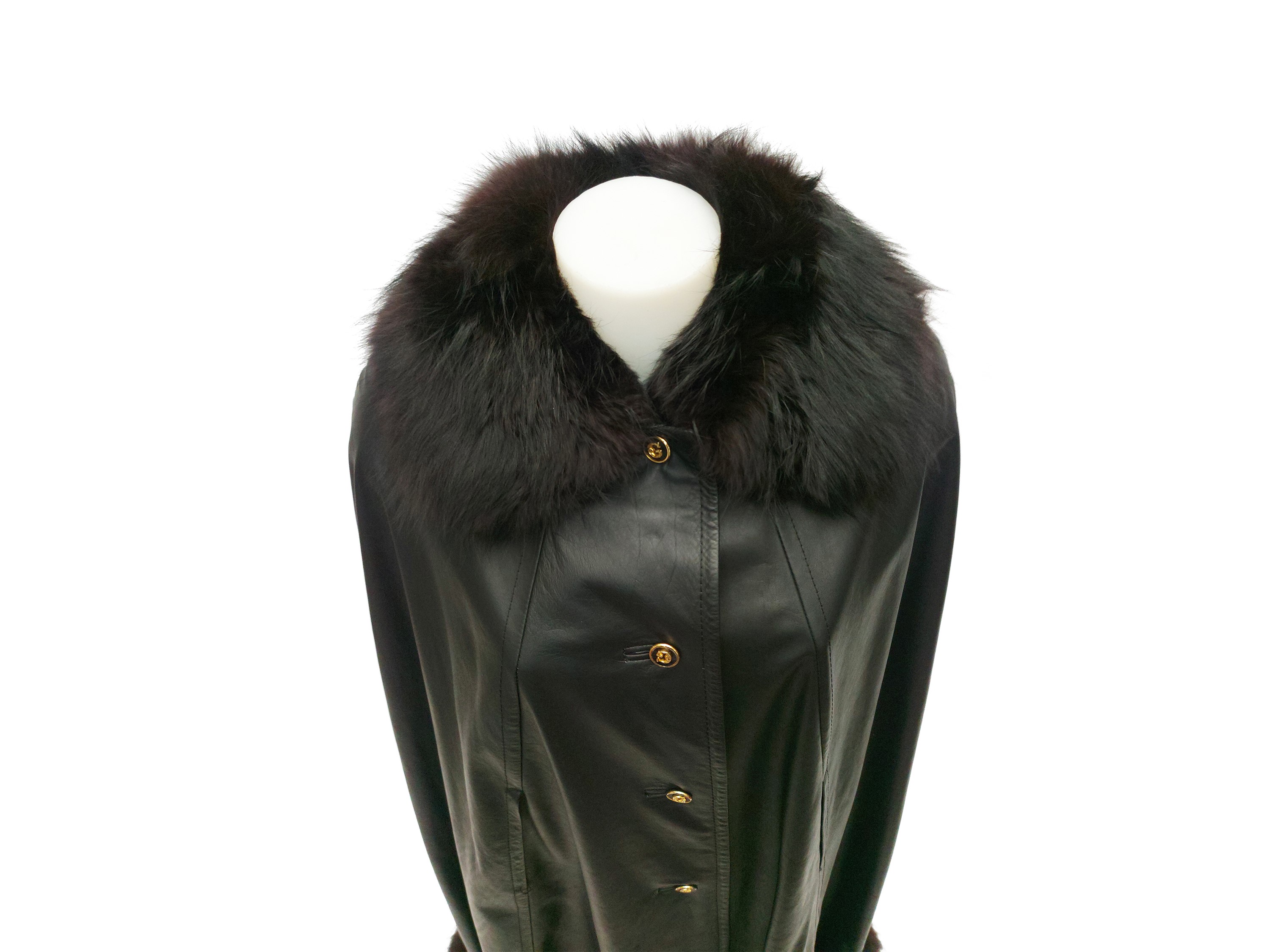 Gherardini - Mantella in pelle nera bordata in pelliccia di volpe nera