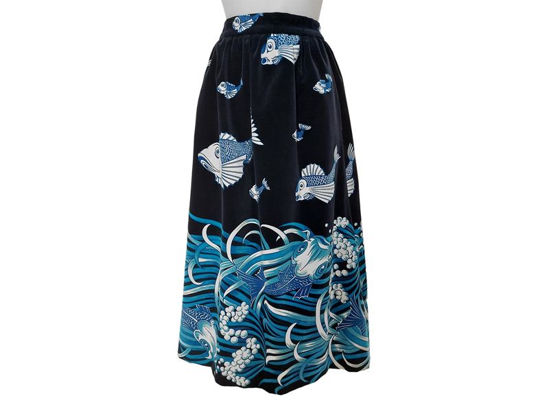 Valentino - Gonna midi in velluto a motivo marino