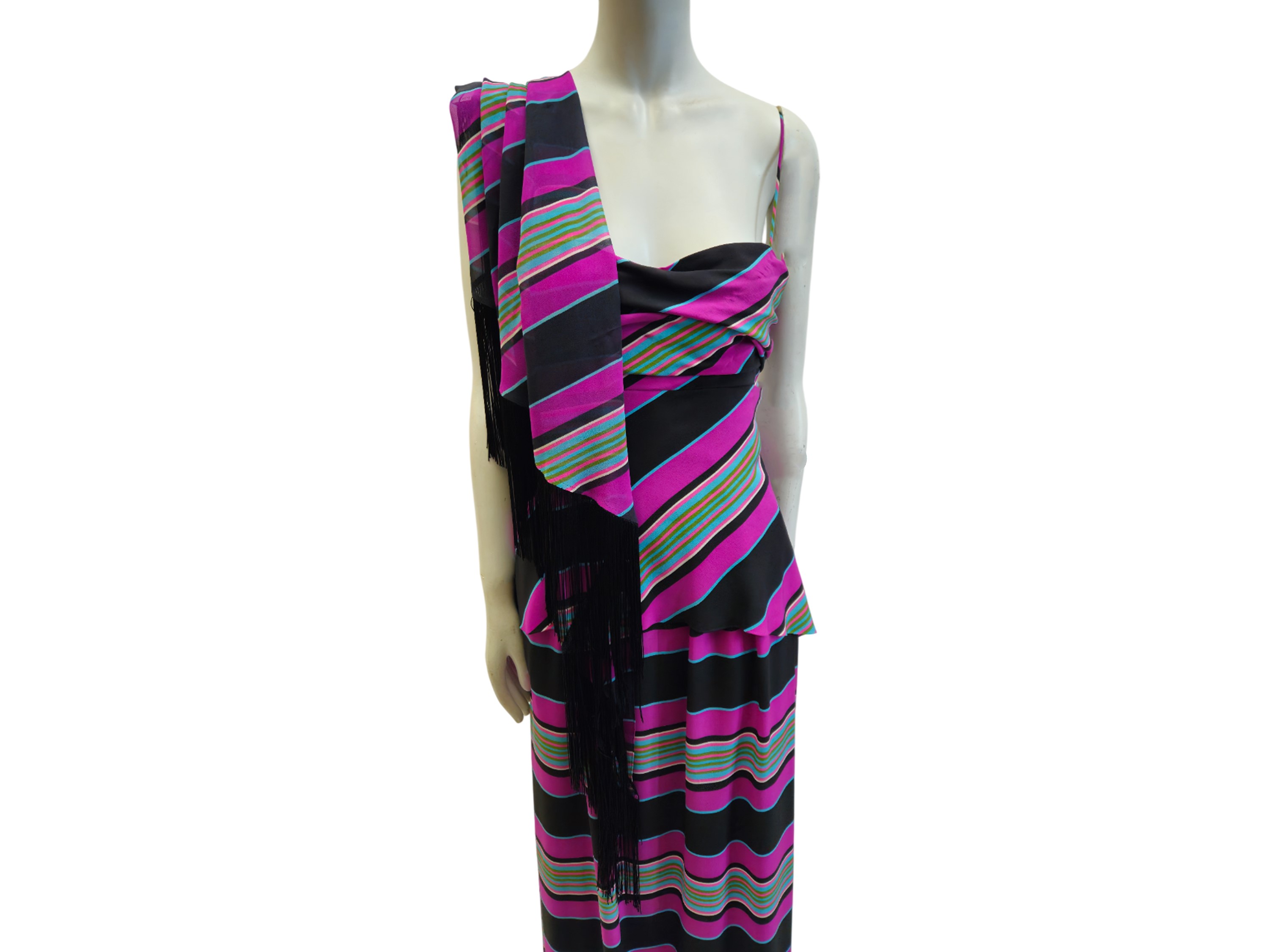 Abito da sera sartoriale in seta con scialle en pendant, Alta Moda Massetti, Firenze