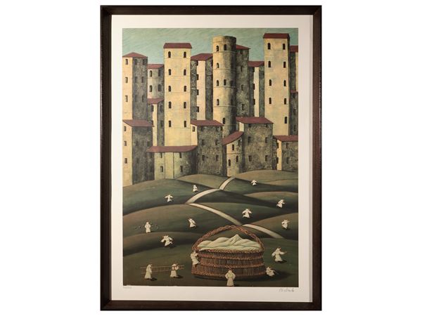 Norberto Proietti : Fratini with basket in a landscape  - Auction Dèballage. Deals at Auction - Maison Bibelot - Casa d'Aste Firenze - Milano