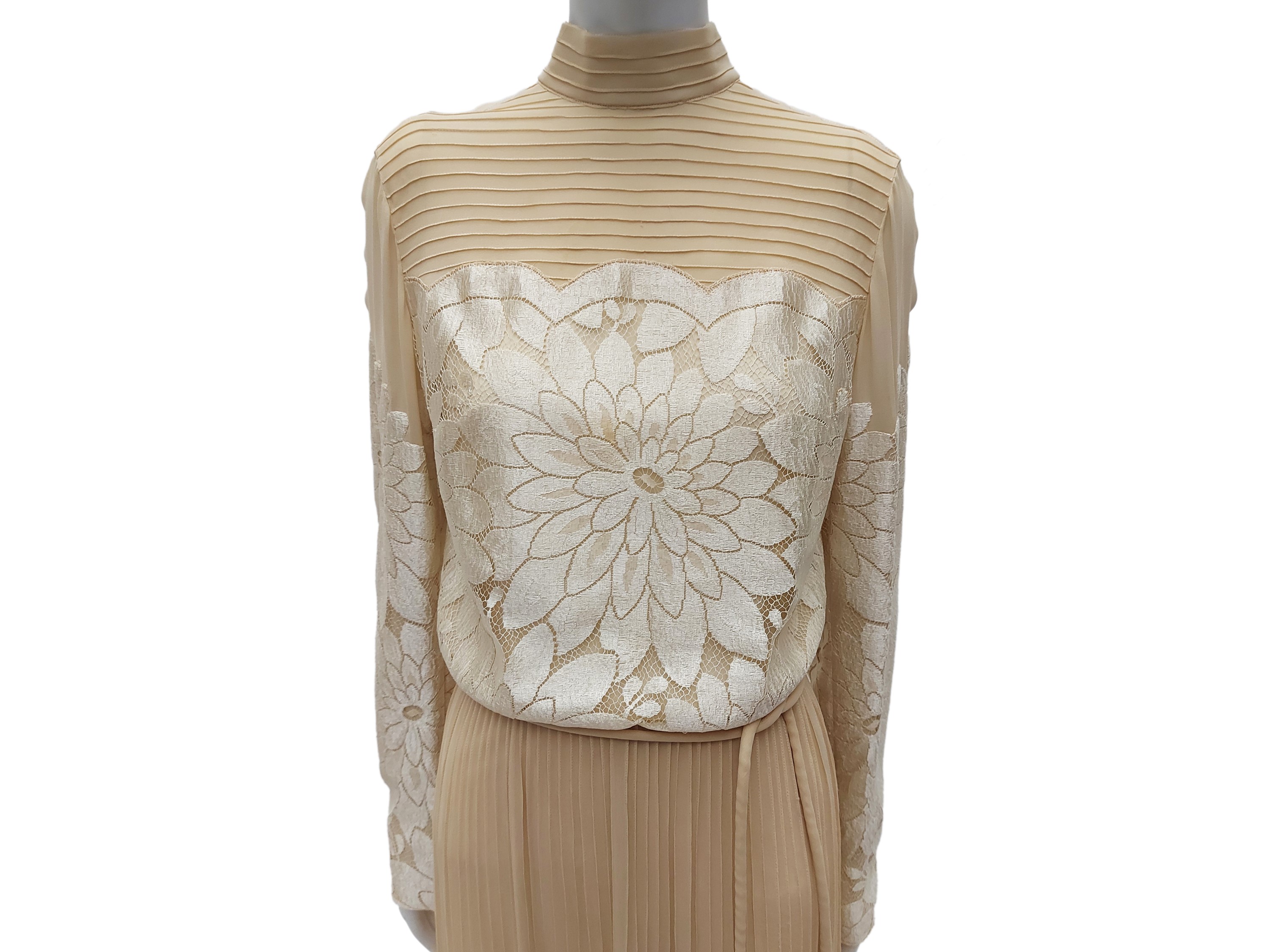 Abito sartoriale lungo in seta e pizzo beige, Alta Moda Massetti, Firenze