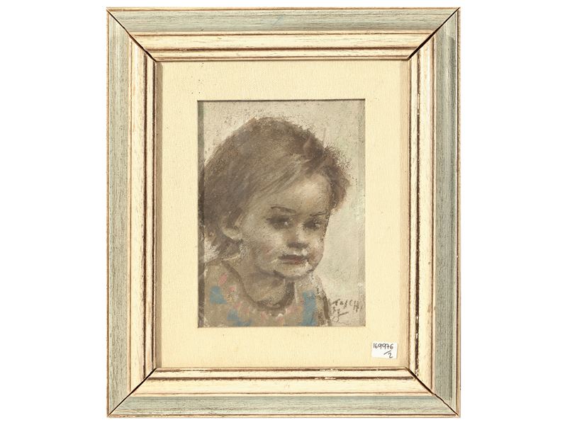 Ermanno Toschi - Ritratti di bambini, affresco su tavola (coppia)