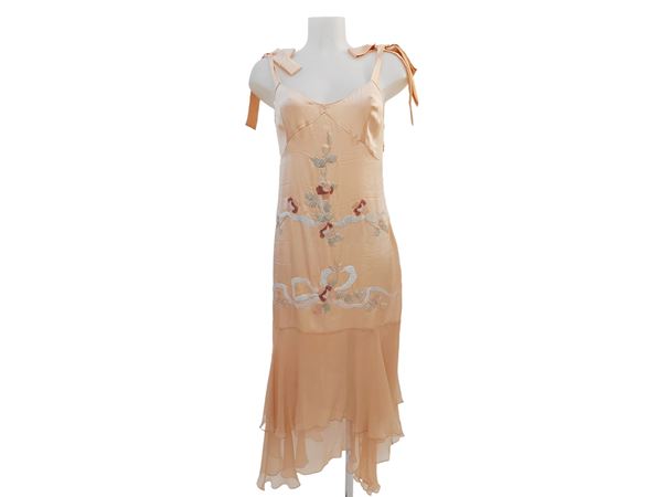 BLUMARINE - Cipria silk dress with beaded embroidery