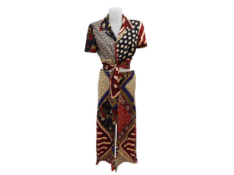 Jean Paul Gaultier - Completo in seta fantasia effetto patchwork multicolor