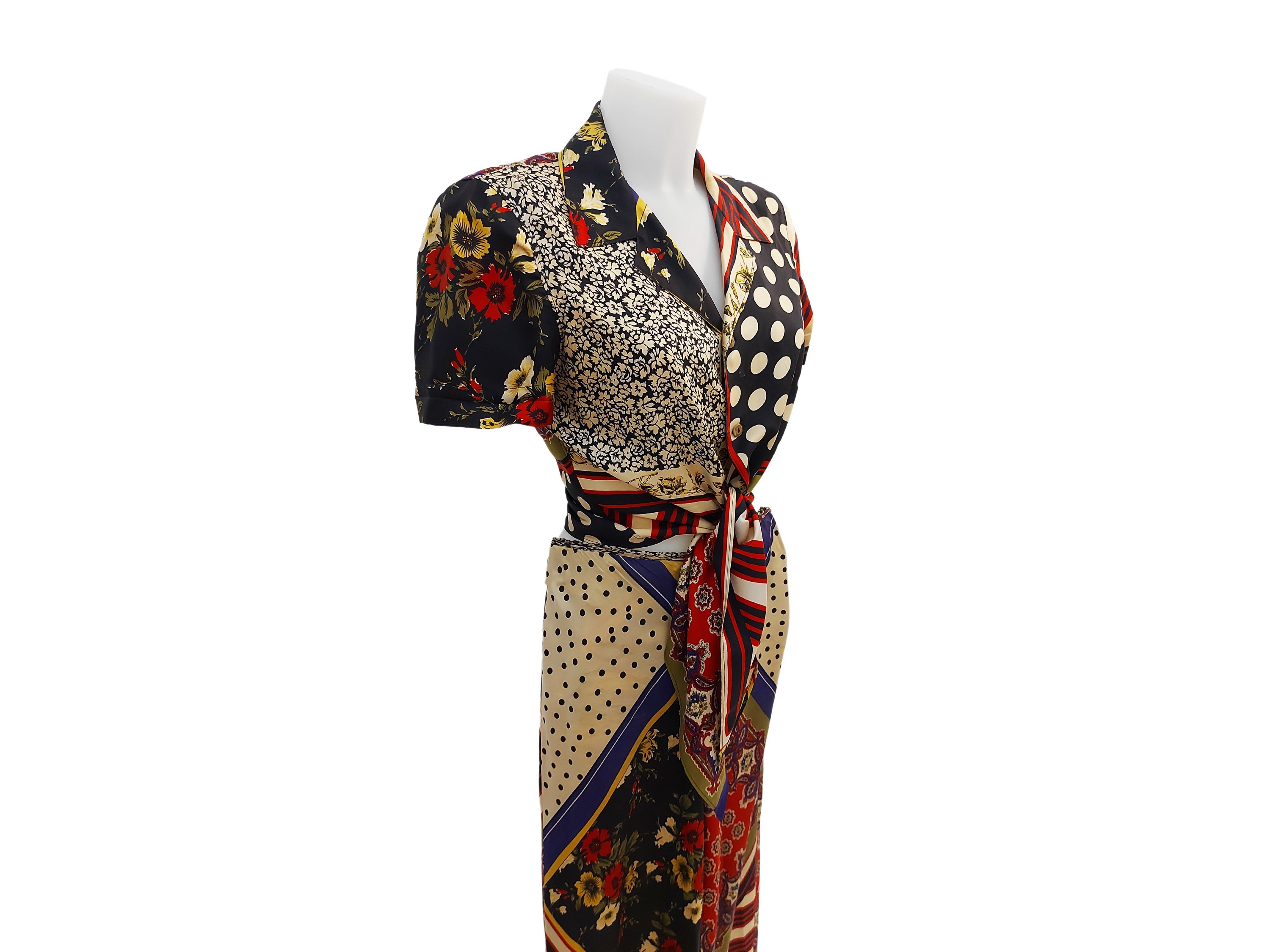 Jean Paul Gaultier - Completo in seta fantasia effetto patchwork multicolor