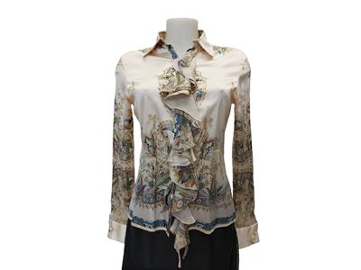 Roberto Cavalli - Completo Jeans e Camicia Fantasia Paisley su Fondo Panna