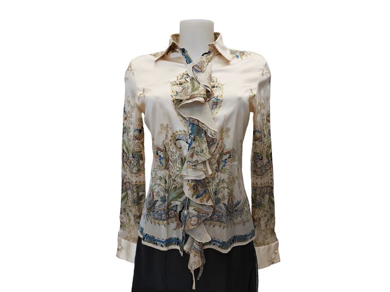 Roberto Cavalli - Completo Jeans e Camicia Fantasia Paisley su Fondo Panna
