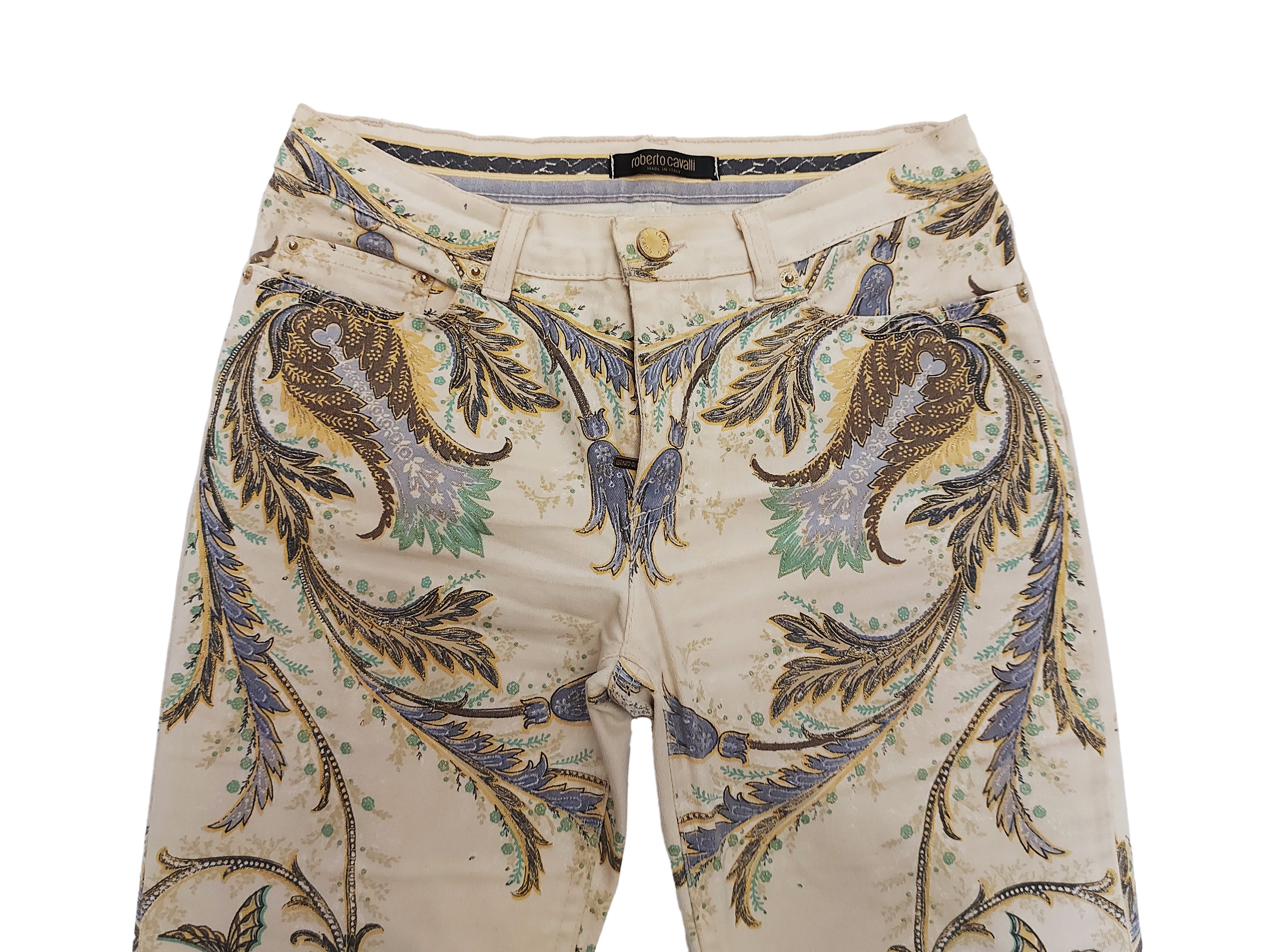 Roberto Cavalli - Completo Jeans e Camicia Fantasia Paisley su Fondo Panna