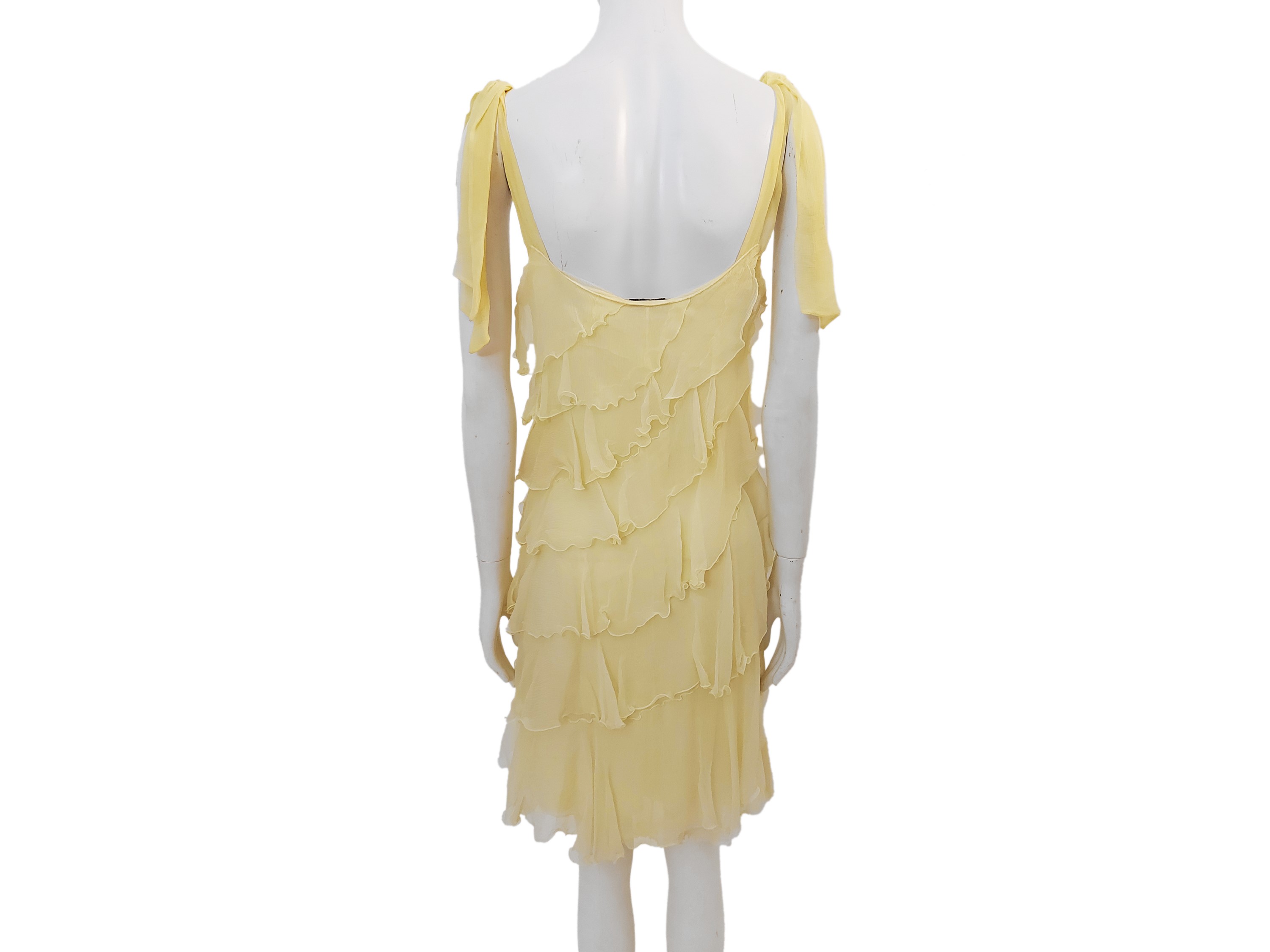 Blumarine - Abitino in crepe di seta giallo chiaro con stola in piume