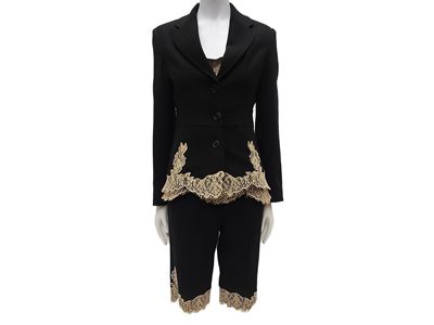 Red Valentino - Tailleur Quattro Pezzi in Lana Nera e Pizzo Beige