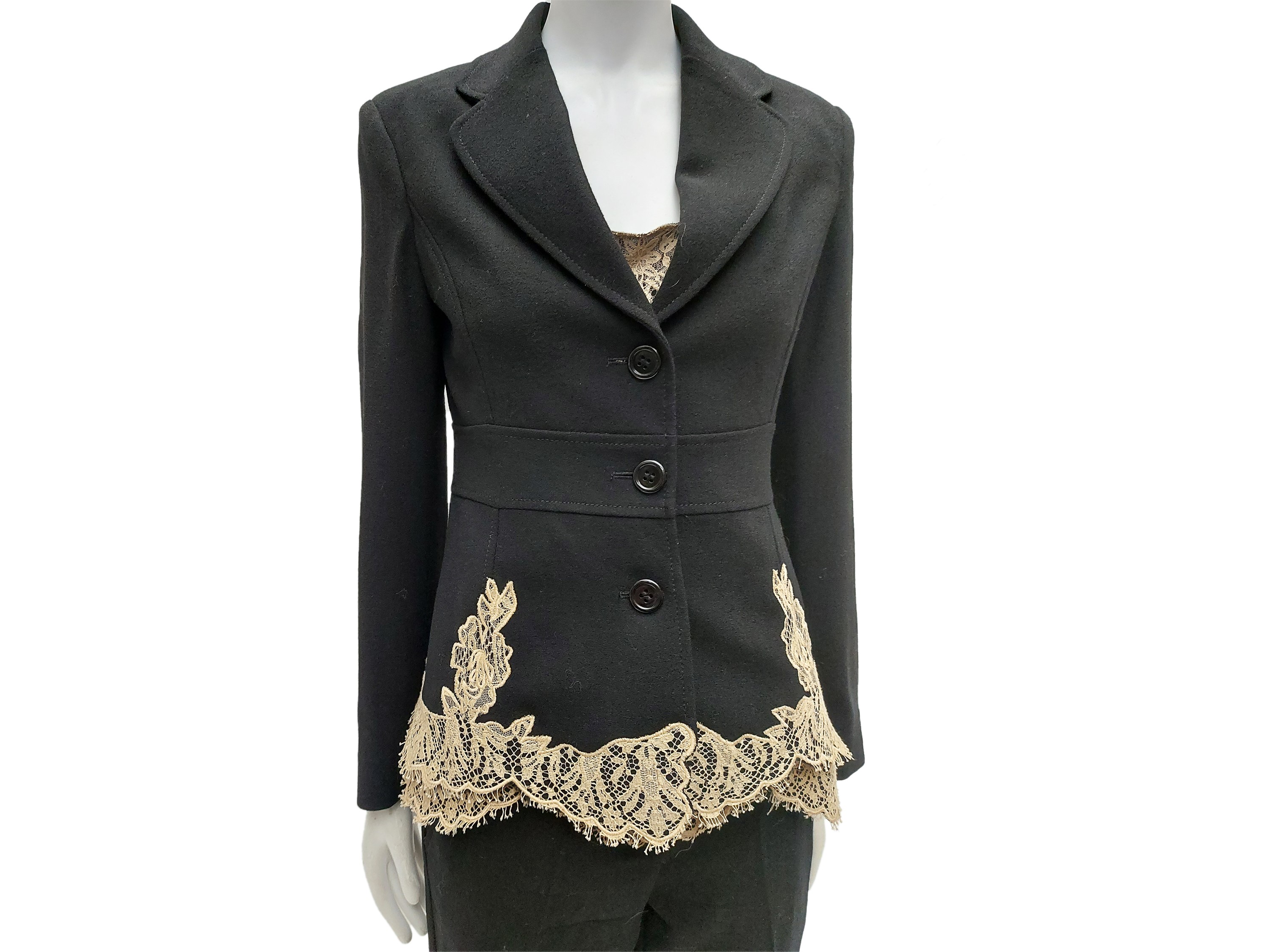 Red Valentino - Tailleur Quattro Pezzi in Lana Nera e Pizzo Beige