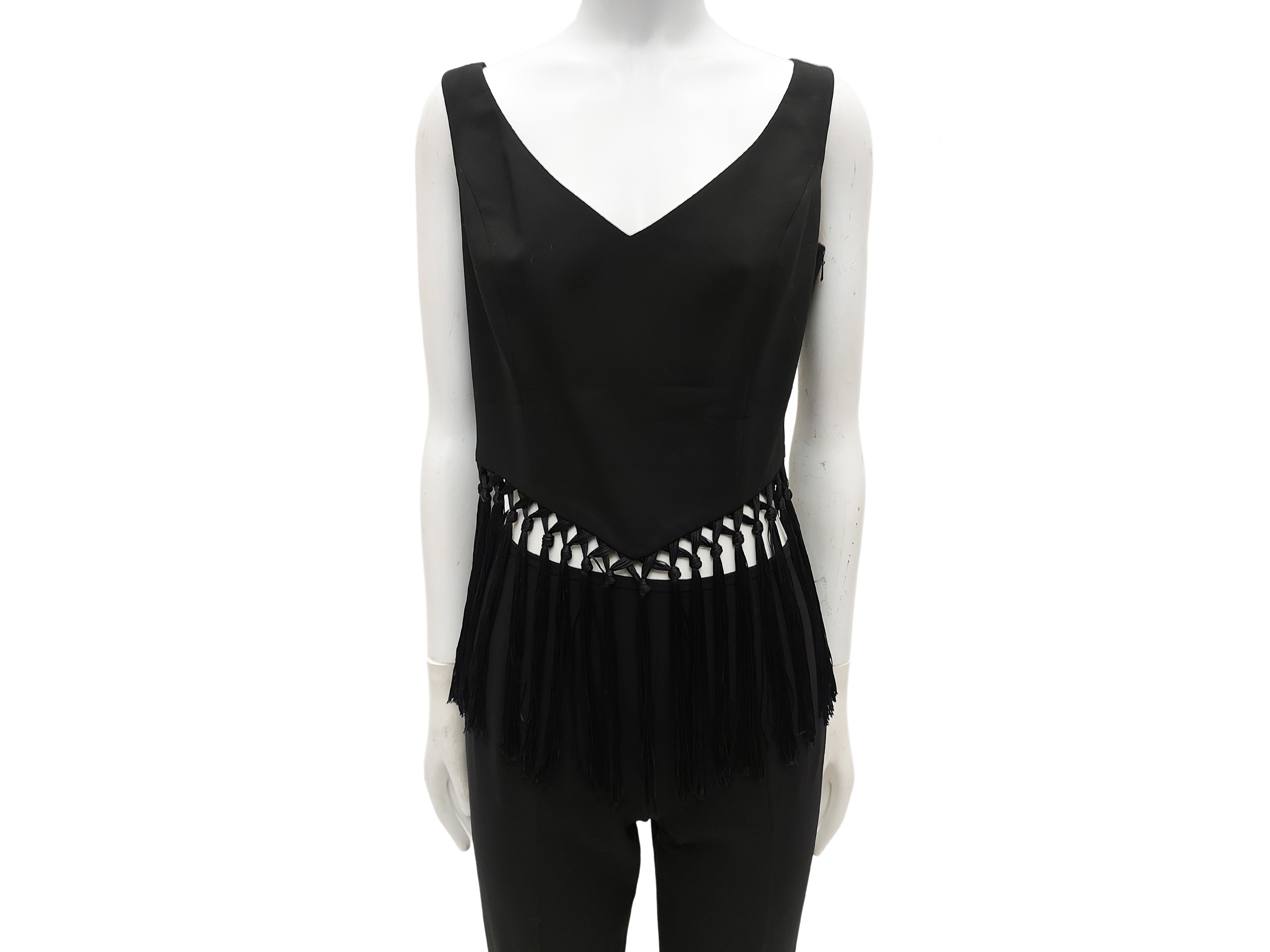 Escada - Completo pantaloni e top nero con frange