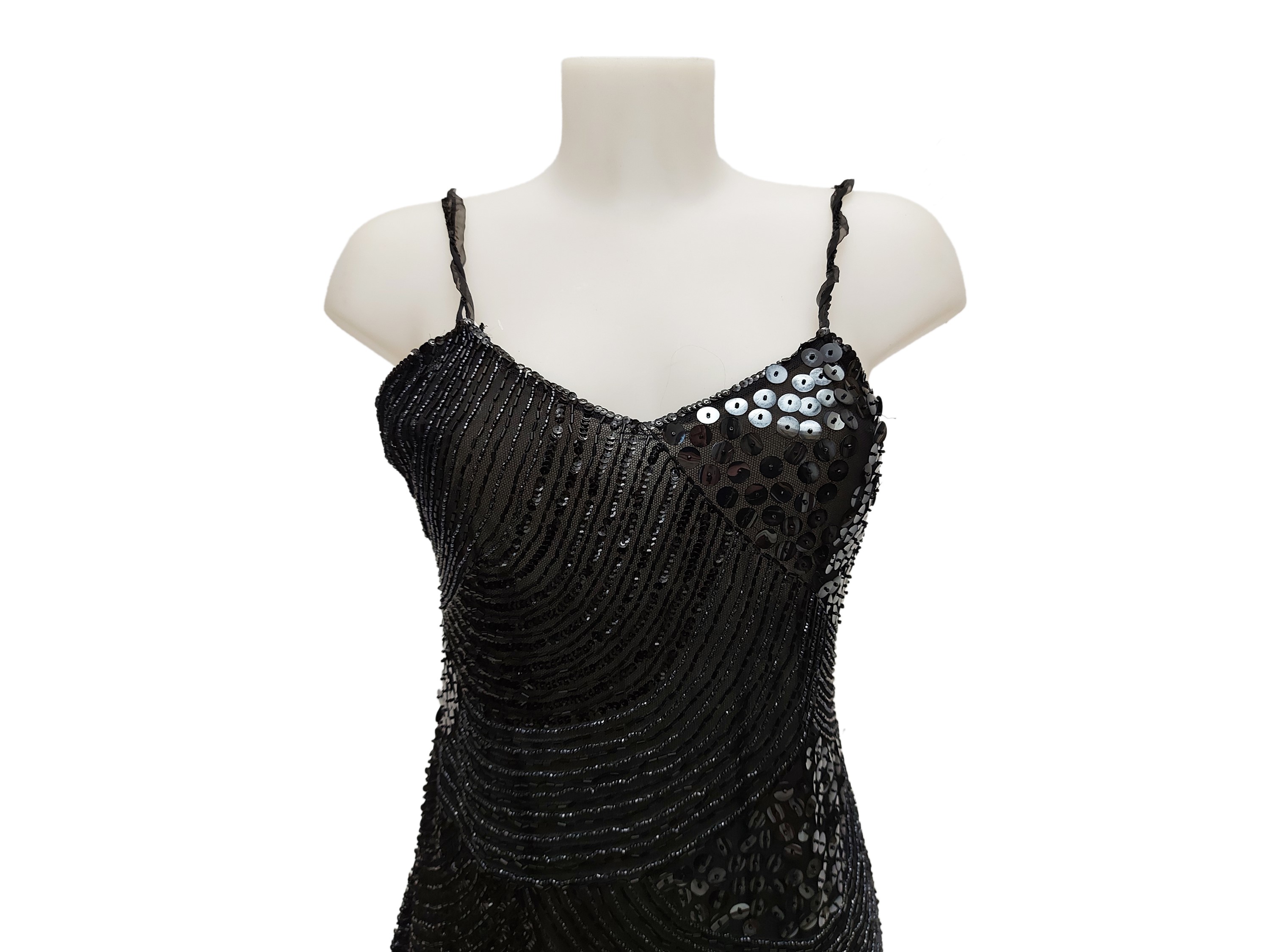 Abito da sera corto in voile di seta nera con paillettes, Lucio Antonucci Firenze