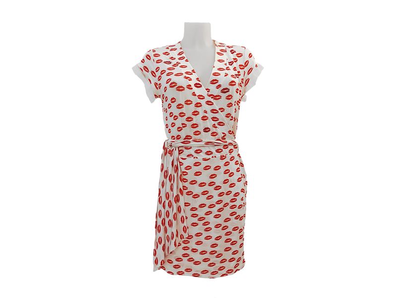 Blumarine - Abito fantasia di baci rossi su fondo bianco