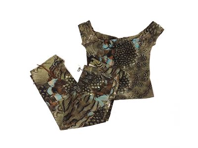 Roberto Cavalli - Completo Pantaloni e T-shirt in Cotone Animalier nei Toni del Verde Oliva