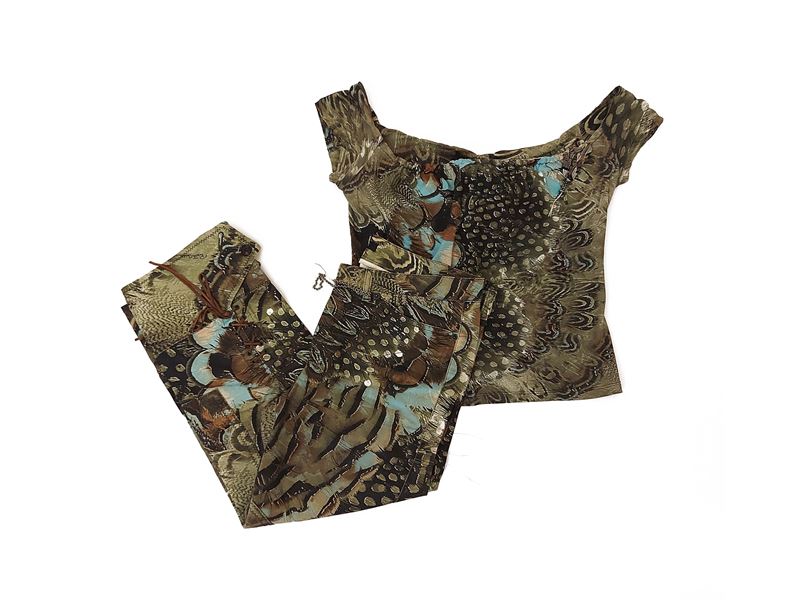 Roberto Cavalli - Completo Pantaloni e T-shirt in Cotone Animalier nei Toni del Verde Oliva