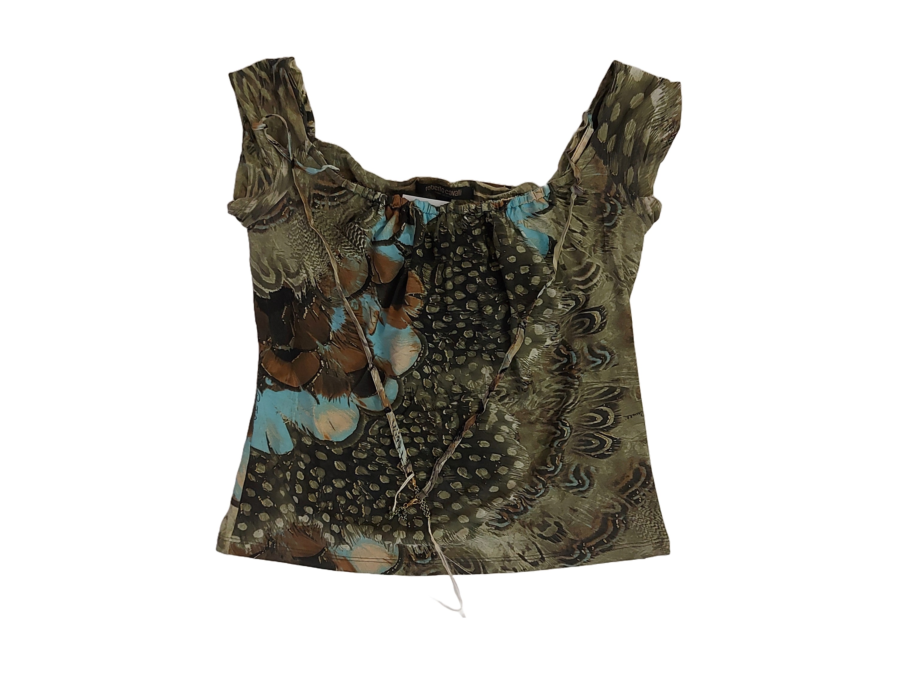 Roberto Cavalli - Completo Pantaloni e T-shirt in Cotone Animalier nei Toni del Verde Oliva