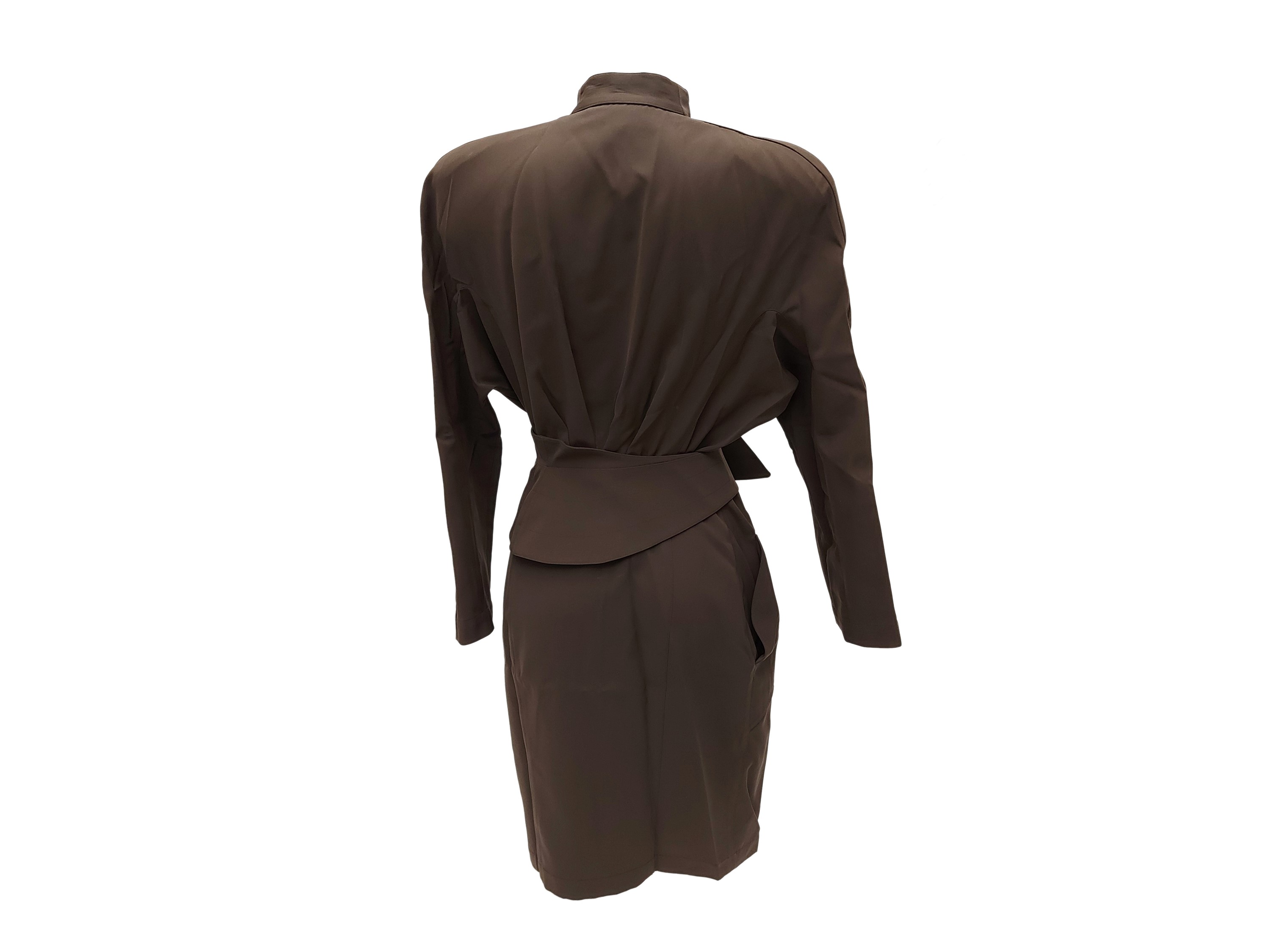 Thierry Mugler - Abito in gabardine di cotone marrone con cintura