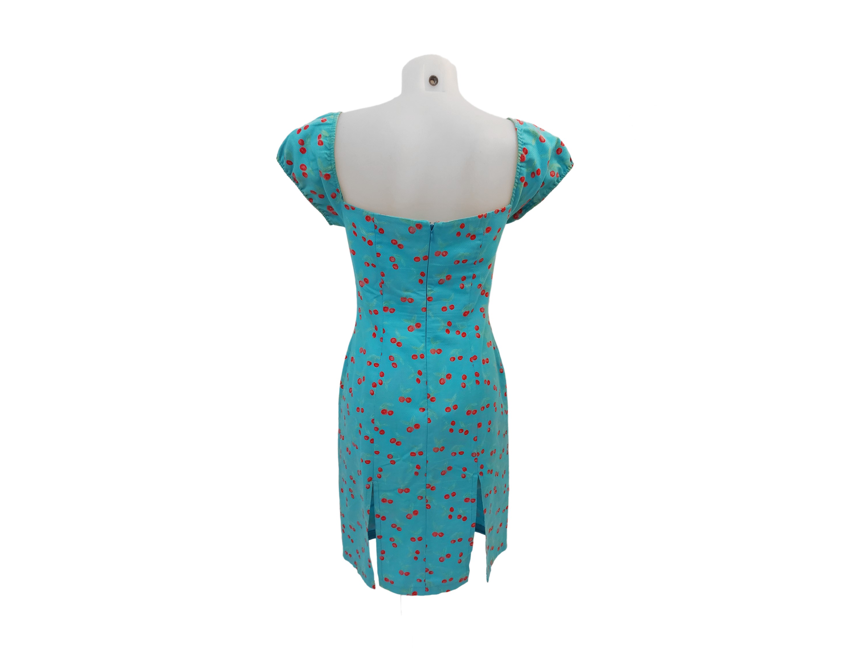 Blumarine - Abito in Cotone Turchese con Motivo di Ciliegie