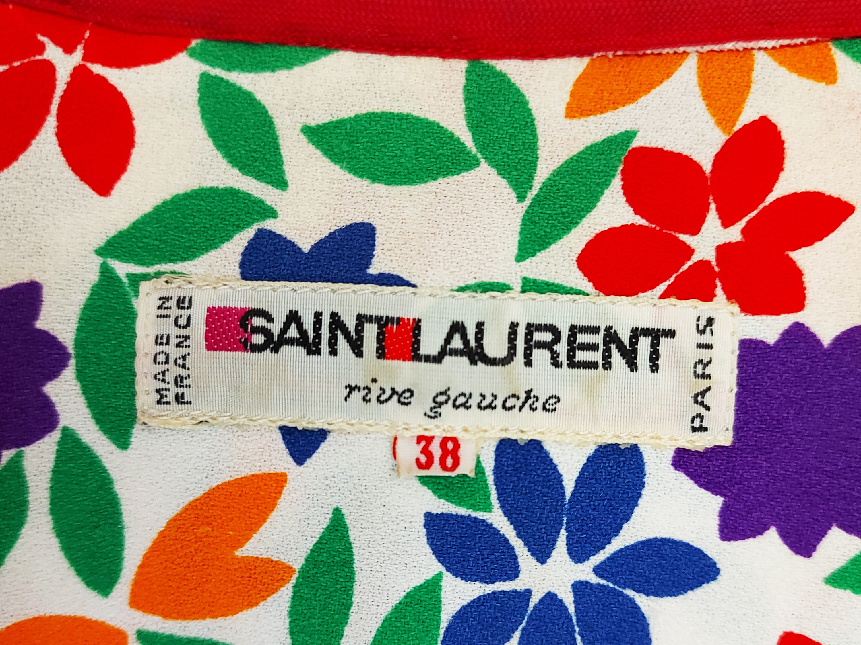 Saint Laurent rive gauche - Tailleur tre pezzi in crepe di seta a motivo floreale su fondo bianco