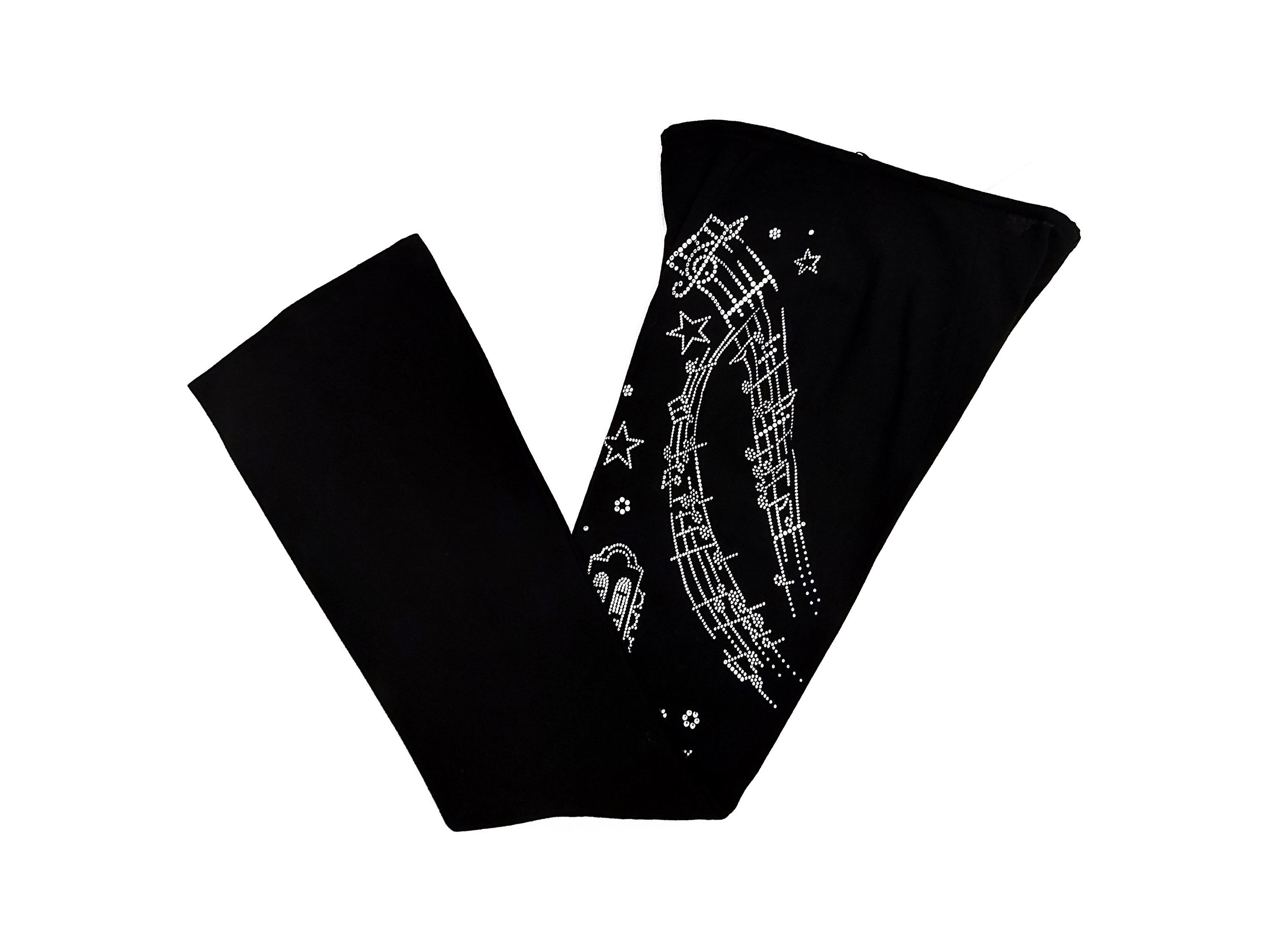 Escada - Pantaloni in lana nera con strass a motivo musicale