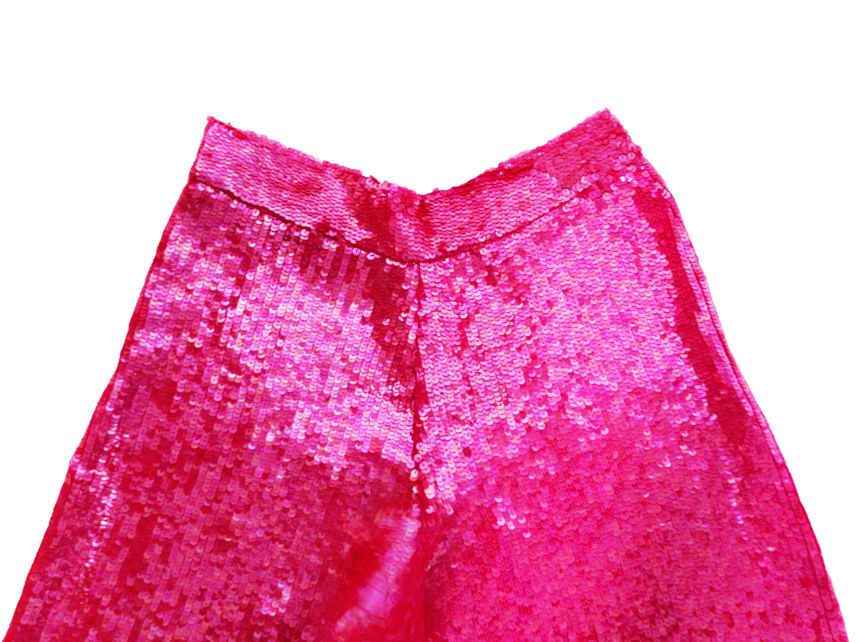 Pantaloni palazzo in seta interamente rivestiti di paillettes fucsia, Anna Molinari