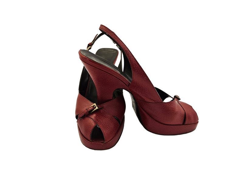 Prada - Sandali con Plateau in Pelle Rosso Scuro