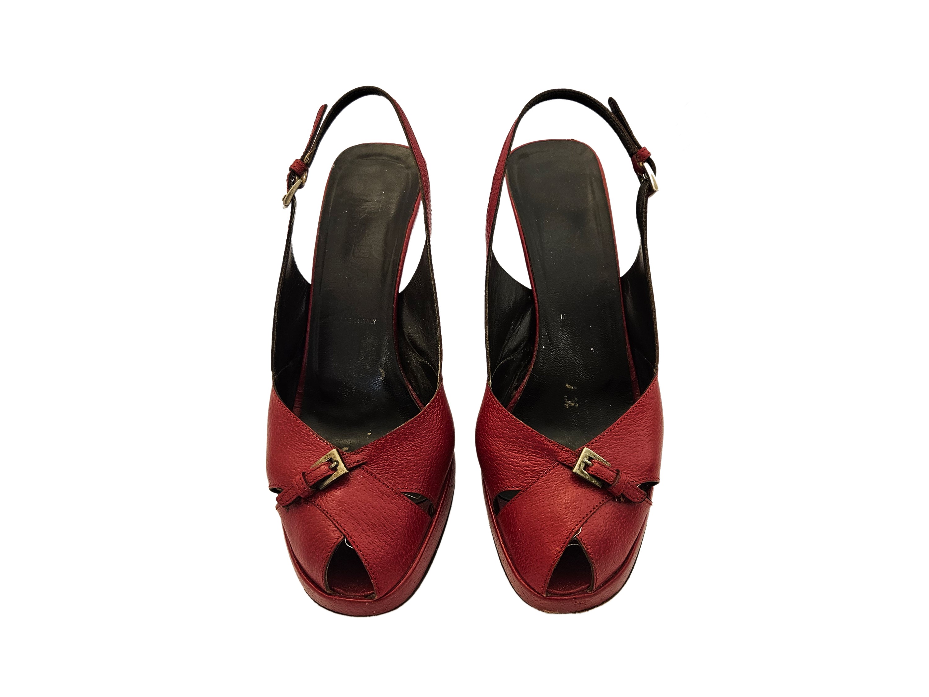 Prada - Sandali con Plateau in Pelle Rosso Scuro