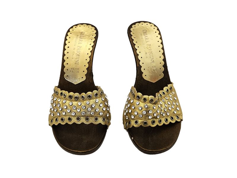Chiara Pasquini - Clogs in Pelle Color Oro e Strass