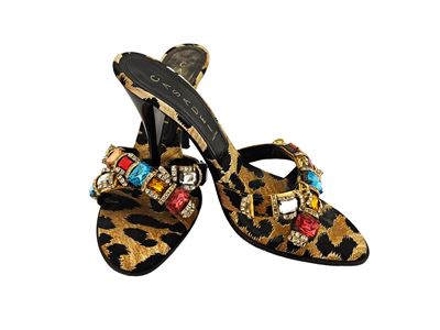 Casadei - Mules in Tessuto Animalier con Strass Multicolor
