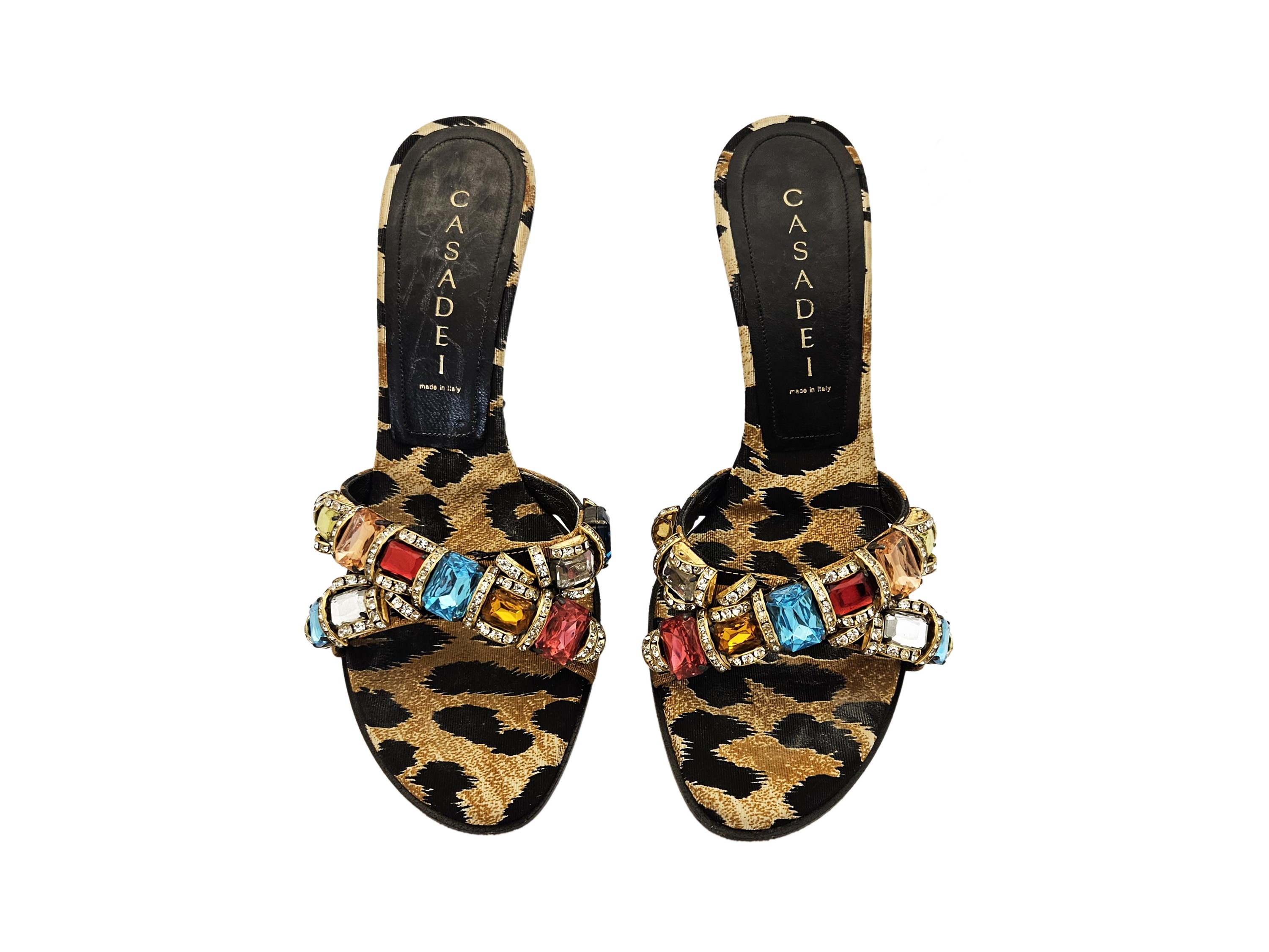 Casadei - Mules in Tessuto Animalier con Strass Multicolor