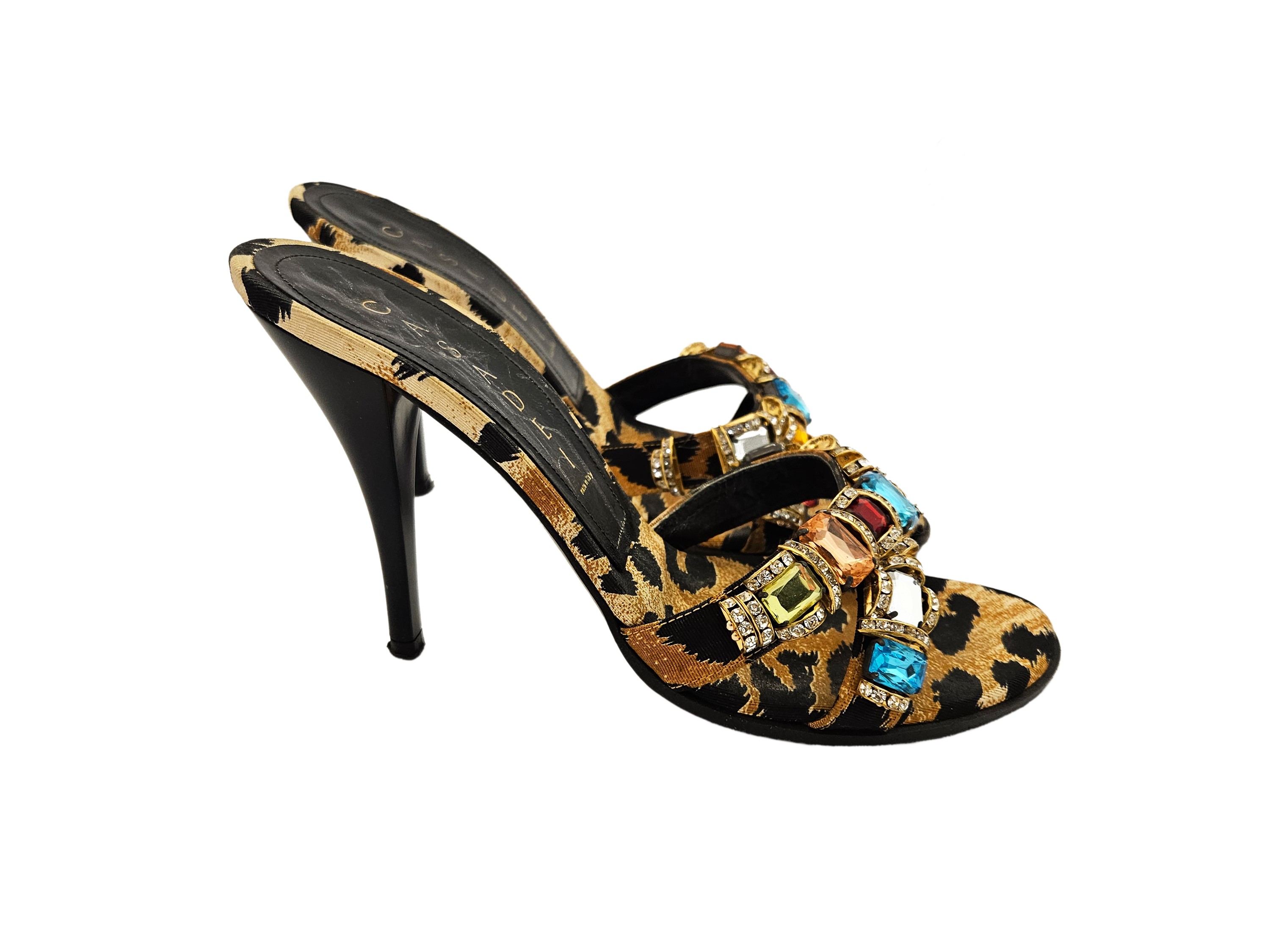 Casadei - Mules in Tessuto Animalier con Strass Multicolor