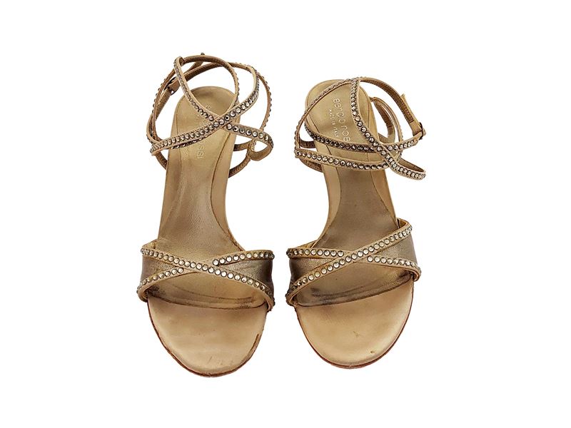 Sergio Rossi - Sandali in Pelle Color Bronzo e Strass