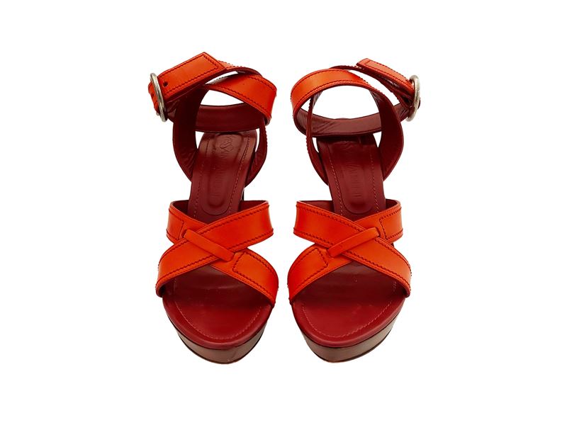 Ysl - Sandali con Plateau in Pelle Rossa e Color Mattone