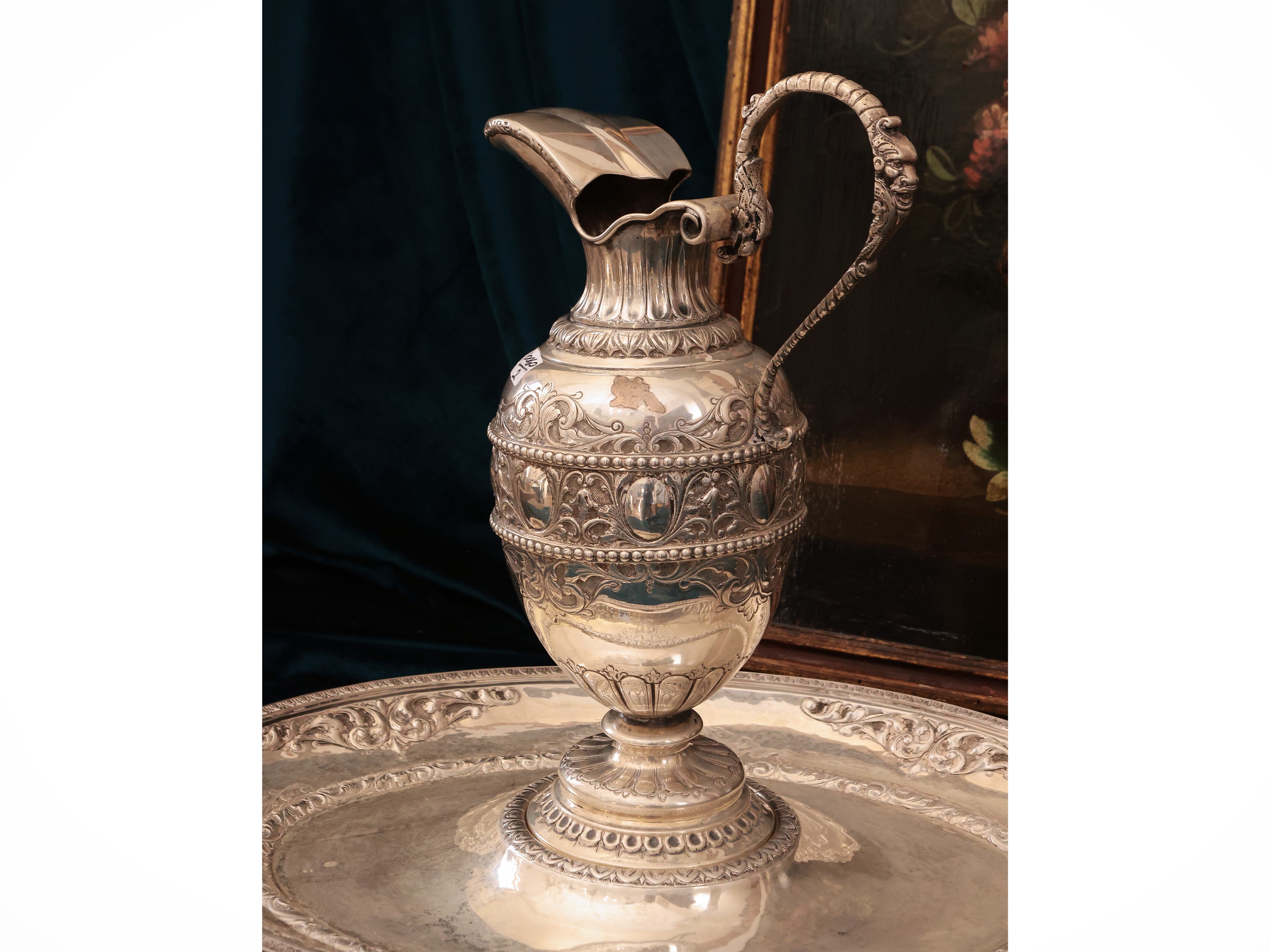 Brocca e bacile in argento